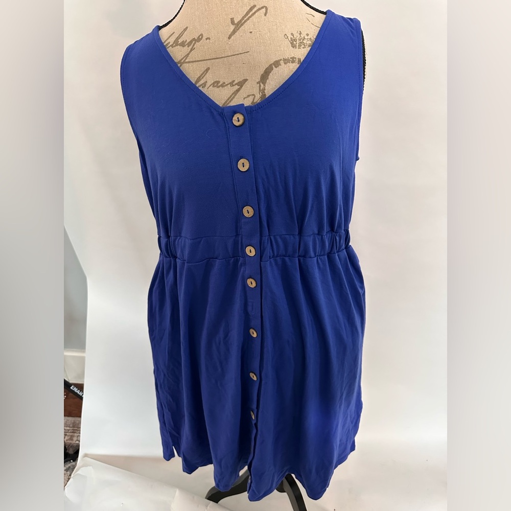 Women's Blue Sleeveless Button-Down Top